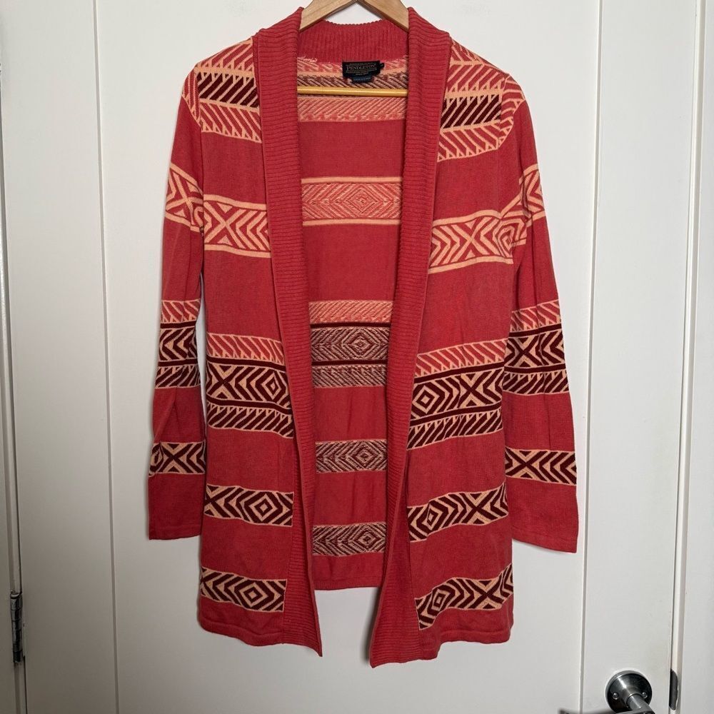 Pendleton Cardigan Womens Sz S Shawl Open Front Aztec Linen Cotton Western